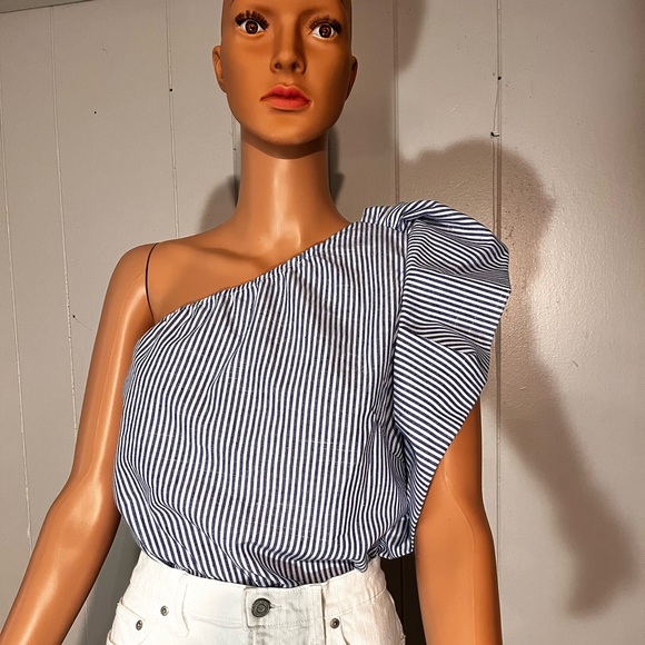 SHEIN Tops - 🛍️SHEIN/one shoulder/ stripe/ blue and white / Size ; M
